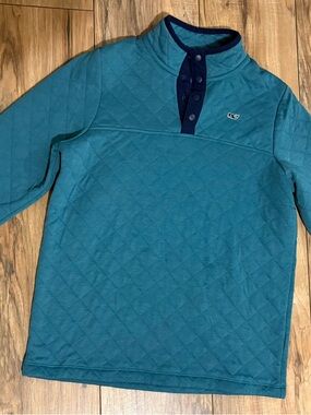 Vineyard Vines Teal Quilted Pullover with Navy Trim